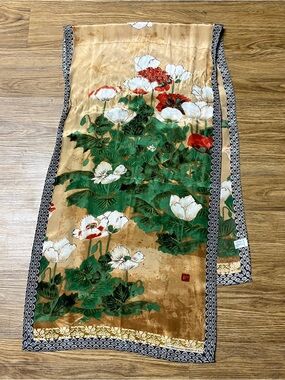The Met Museum Silk Scarf Floral Japanese Poppy Sosetsu Art Gold Vintage Style
